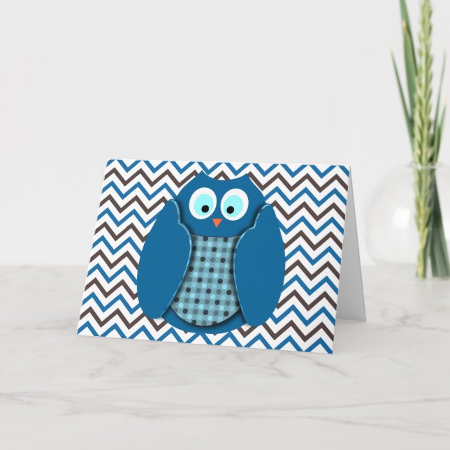 Owl - Blue with Polka Dots Holiday Card (Front)