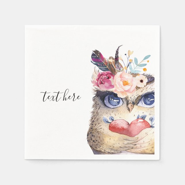 OWL , bohemian, boho floral Napkin (Front)