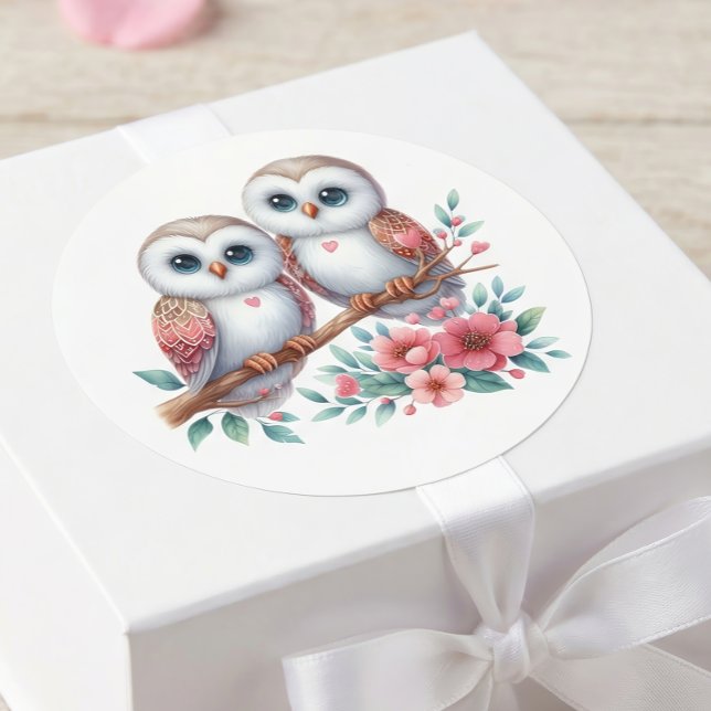 Owl Boho Rustic Country Woodland Wedding Classic Round Sticker (Creator Uploaded)