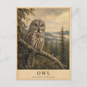 Owl Boreal Forest VINTAGE Postcard An owl watches