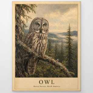 Owl Boreal Forest VINTAGE Postcard An owl watches