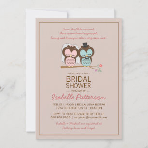 Owl Bride & Groom Sweet Bridal Shower Invitation