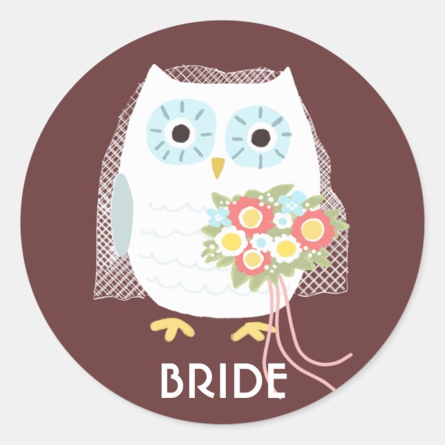 Owl Bride | Newlywed Owl Wife | Custom Bridal Classic Round Sticker (Front)