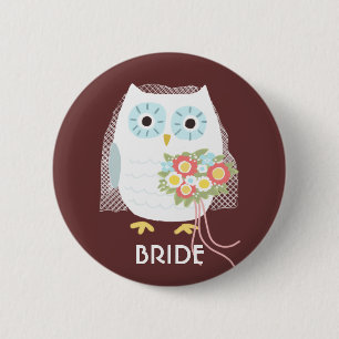 Owl Bride with Veil and Flowers   Cute Wife To-Be 6 Cm Round Badge