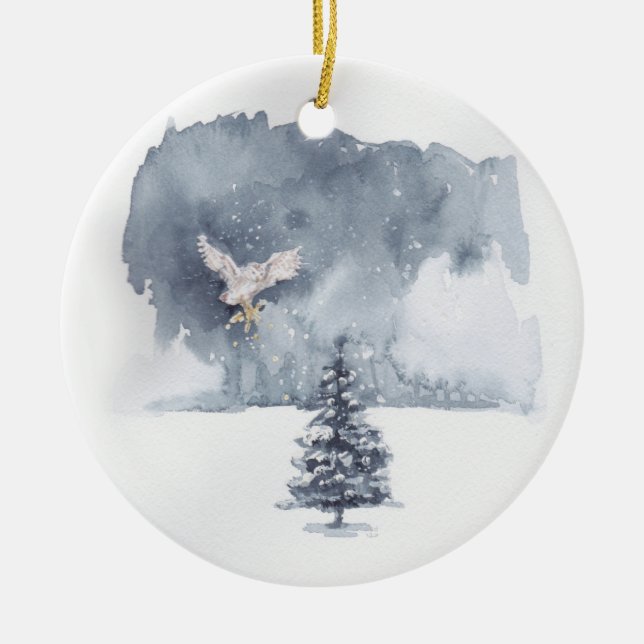 Owl Bringing Star Ceramic Tree Decoration (Front)
