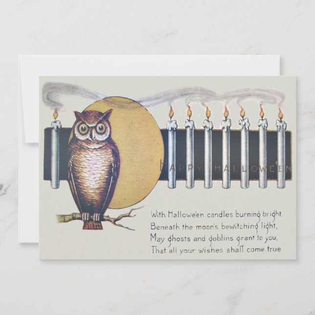 Owl Candles Full Moon Vintage Halloween Card (Front)