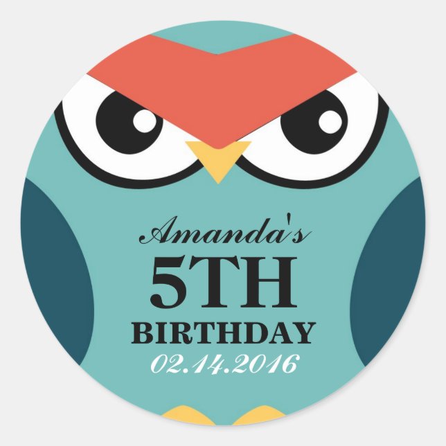 Owl Cartoon Birthday Invitation Seal Sticker (Front)