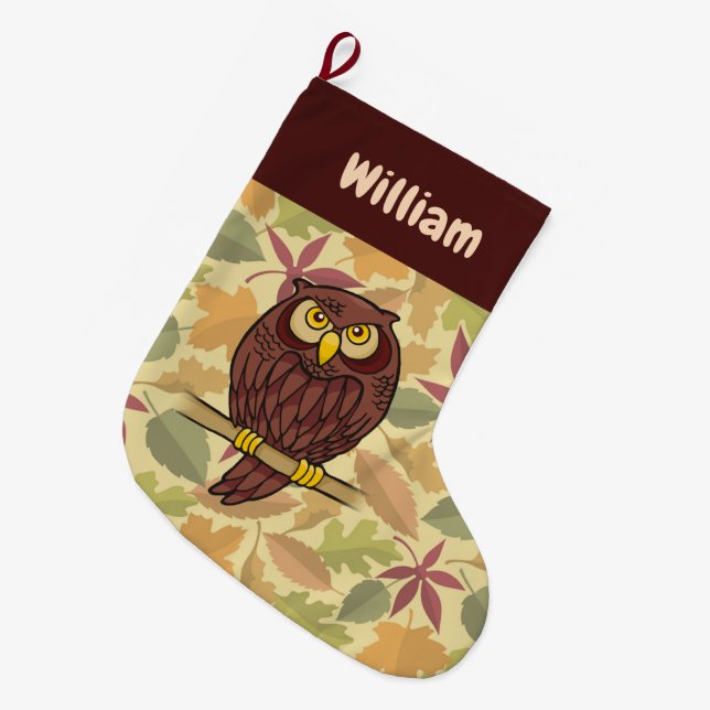 Owl Cartoon Christmas Stocking (Front (Hanging))
