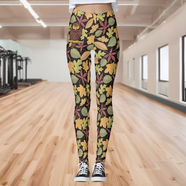 Owl Cartoon on dark background Leggings (Creator Uploaded)