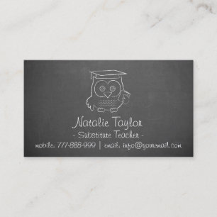 Owl Chalkboard Substitute Teacher Business Cards