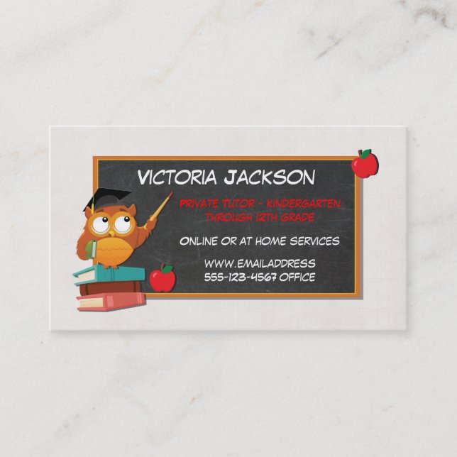 Owl chalkboard teacher tutor education business card (Front)