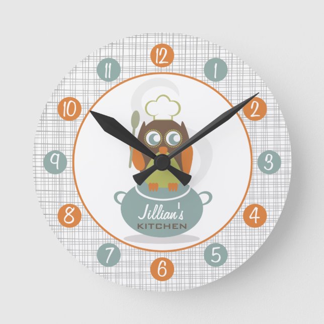 Owl Chef Personalized Kitchen Clock (Front)