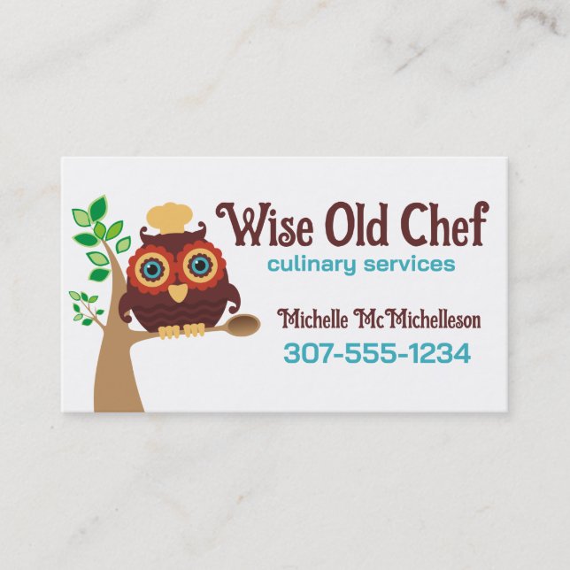 Owl chef wooden spoon cooking baking business card (Front)