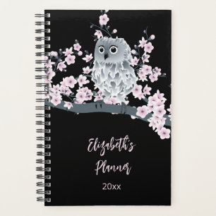 Owl Cherry Blossom Pink Black Add Name /Year Planner
