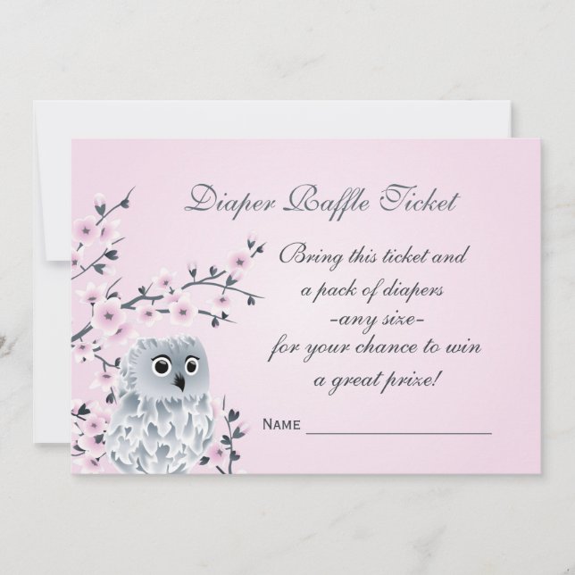 Owl Cherry Blossoms  Diaper Raffle Ticket Invitation (Front)