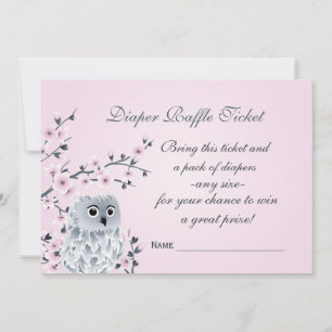 Owl Cherry Blossoms  Diaper Raffle Ticket Invitation