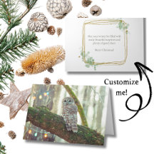 Owl Christmas Card with Holiday Lights and Snow