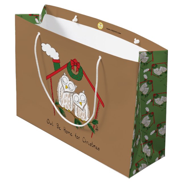 Owl Christmas Country Holiday Large Gift Bag (Back Angled)