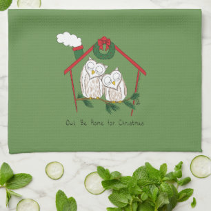 Owl Christmas Country Holiday Tea Towel
