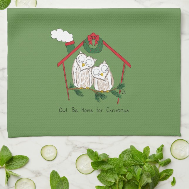 Owl Christmas Country Holiday Tea Towel (Folded)