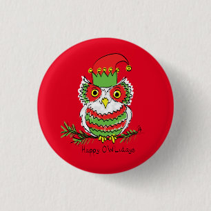 Owl Christmas Cute Funny Holiday 3 Cm Round Badge