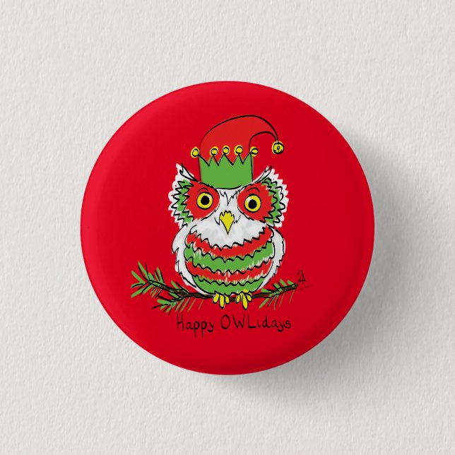 Owl Christmas Cute Funny Holiday 3 Cm Round Badge (Front)