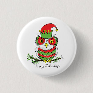 Owl Christmas Cute Funny Holiday 3 Cm Round Badge