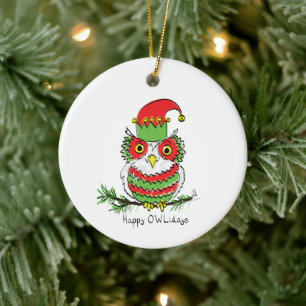 Owl Christmas Cute Funny Holiday Ceramic Tree Decoration