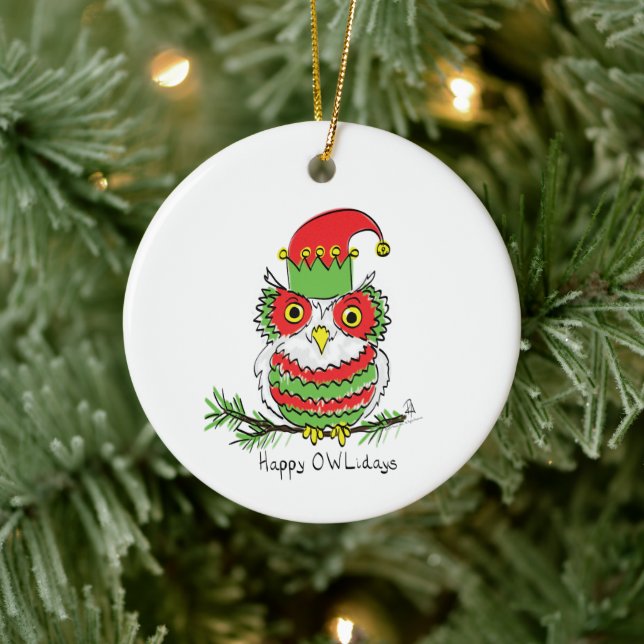 Owl Christmas Cute Funny Holiday Ceramic Tree Decoration (Tree)
