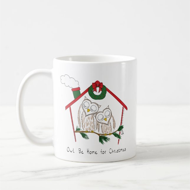 Owl Christmas Cute Funny Holiday Coffee Mug (Left)