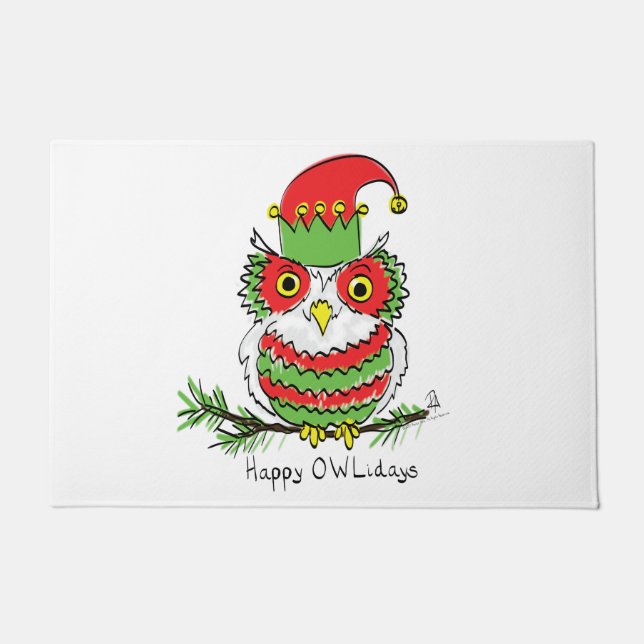 Owl Christmas Cute Funny Holiday Doormat (Front)