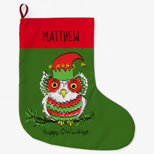 Owl Christmas Cute Funny Holiday Kids Large Christmas Stocking