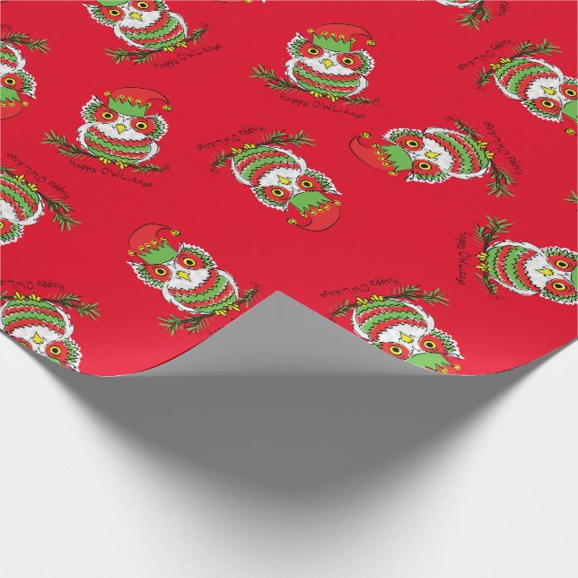 Owl Christmas Cute Funny Holiday Kids Wrapping Paper (Corner)