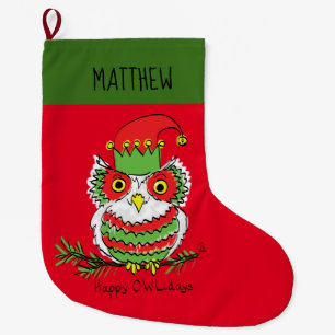 Owl Christmas Cute Funny Holiday Large Christmas Stocking