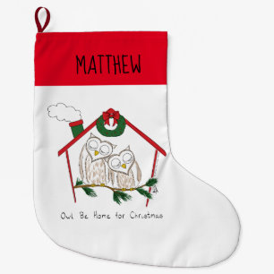 Owl Christmas Cute Funny Holiday Large Christmas Stocking