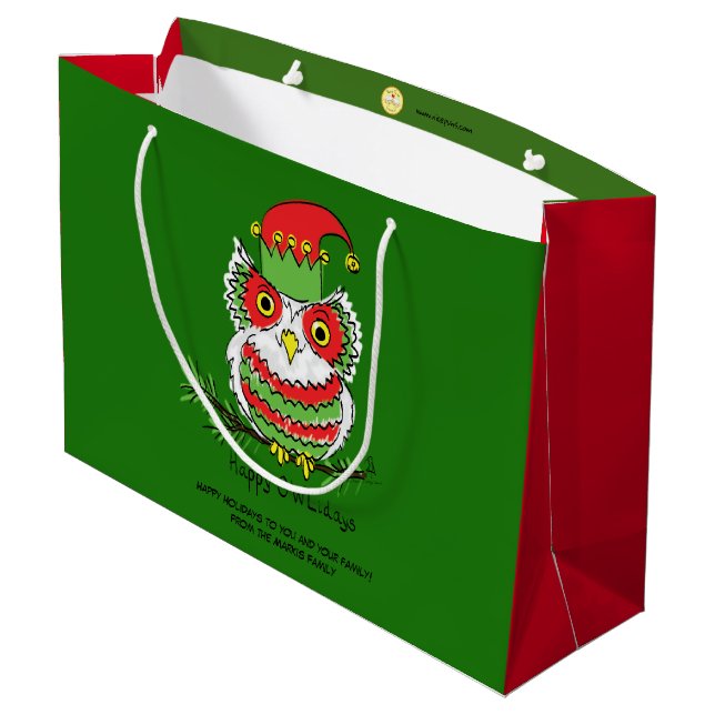 Owl Christmas Cute Funny Holiday Large Gift Bag (Back Angled)