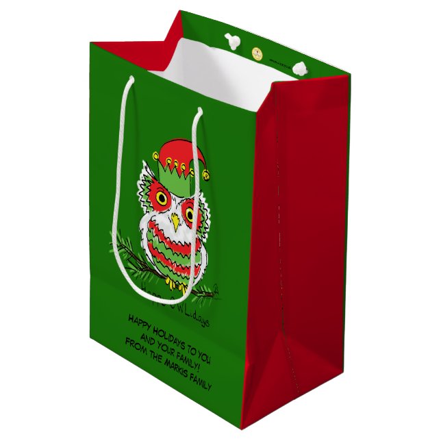 Owl Christmas Cute Funny Holiday Medium Gift Bag (Front Angled)