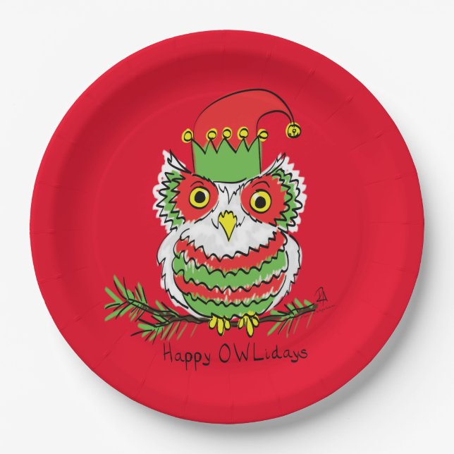 Owl Christmas Cute Funny Holiday Paper Plate (Front)