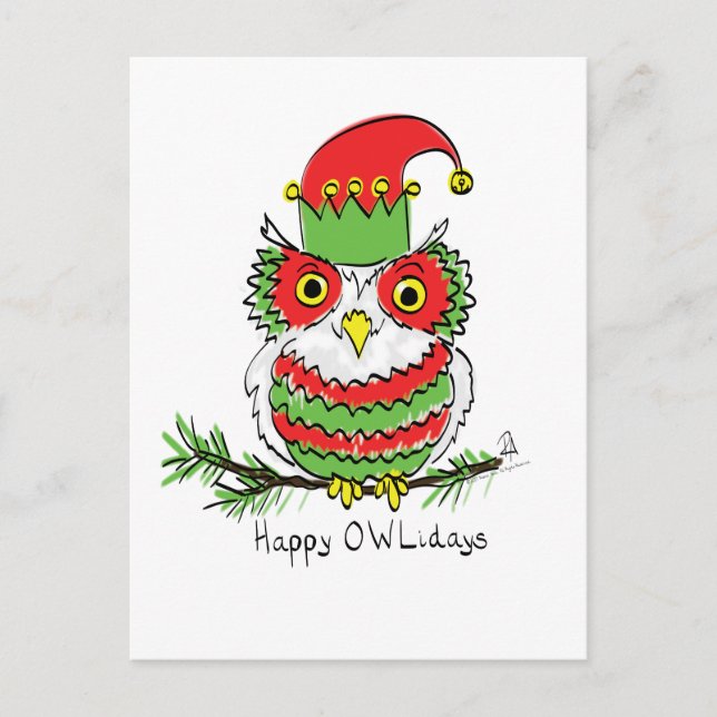 Owl Christmas Cute Funny Holiday Postcard (Front)