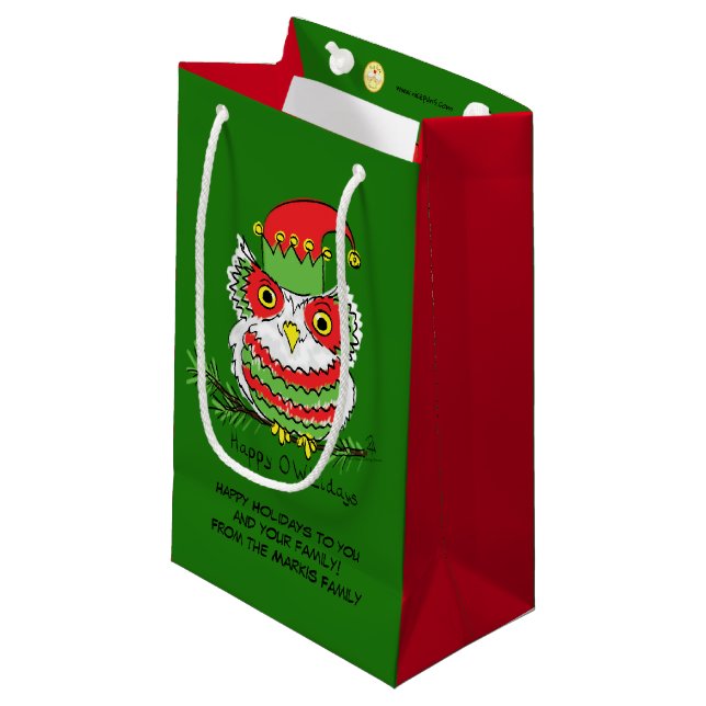 Owl Christmas Cute Funny Holiday Small Gift Bag (Front Angled)