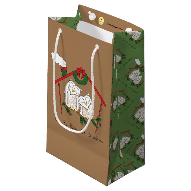 Owl Christmas Cute Funny Holiday Small Gift Bag (Front Angled)