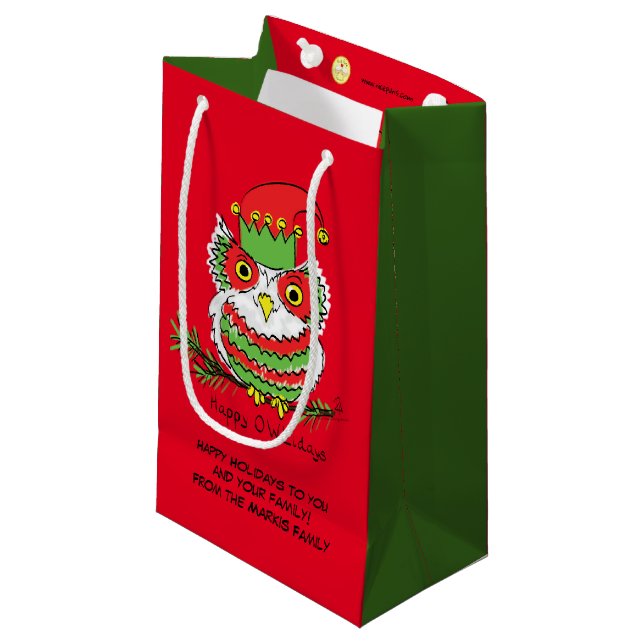 Owl Christmas Cute Funny Holiday Small Gift Bag (Front Angled)