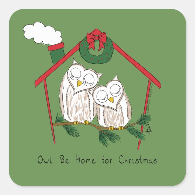 Owl Christmas Cute Funny Holiday Square Sticker (Front)
