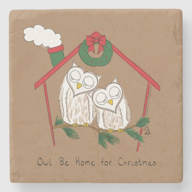 Owl Christmas Cute Funny Holiday Stone Coaster (Front)