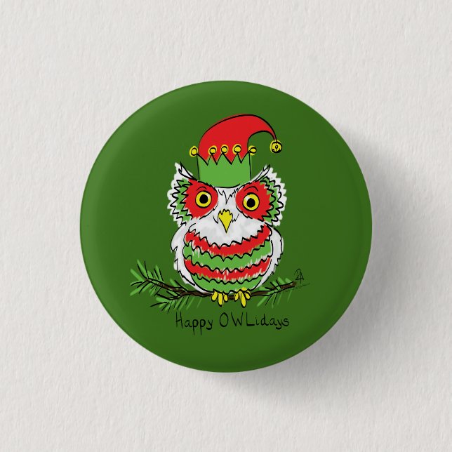 Owl Christmas Cute Funny Kids 3 Cm Round Badge (Front)