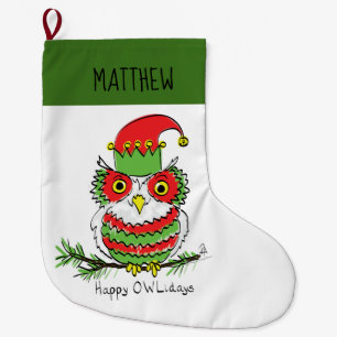 Owl Christmas Cute Funny Kids Large Christmas Stocking