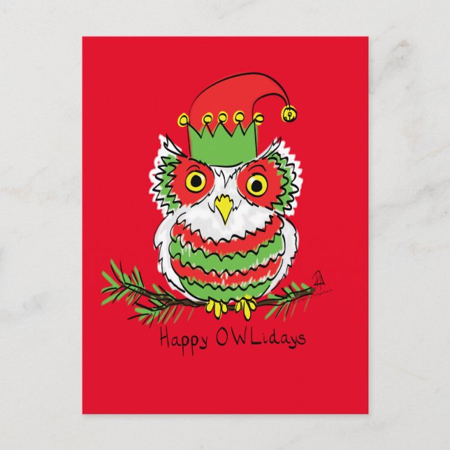Owl Christmas Cute Funny Kids Postcard (Front)
