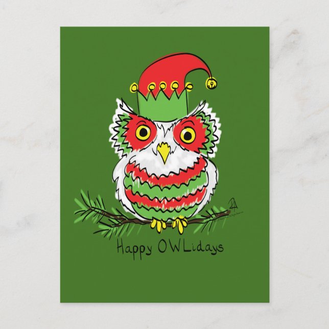 Owl Christmas Cute Funny Kids Postcard (Front)