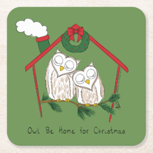 Owl Christmas Cute Kids Square Paper Coaster