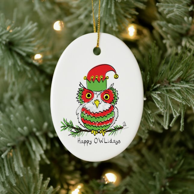 Owl Christmas Funny Cartoon Ceramic Tree Decoration (Tree)